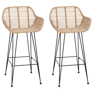 Barstol 2 pcs Naturfärg 55 x 52 x 92 cm Rattan och Järn