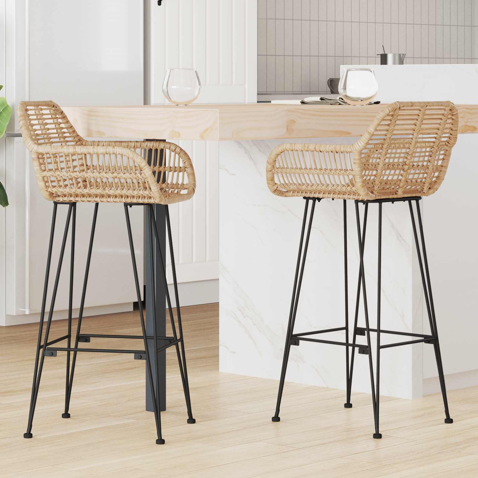Barstol 2 st Naturfärg 55 x 52 x 105 cm Rattan och Järn