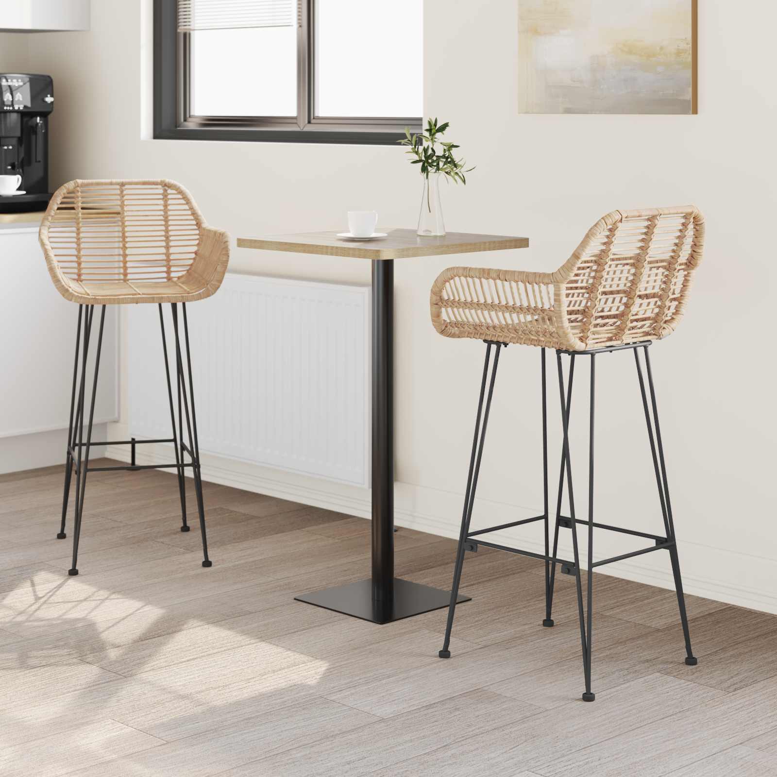 Barstol 2 pcs Naturfärg 55 x 52 x 105 cm Rattan och Järn