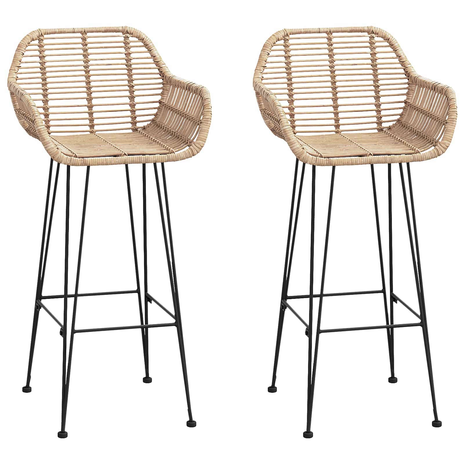 Barstol 2 pcs Naturfärg 55 x 52 x 105 cm Rattan och Järn
