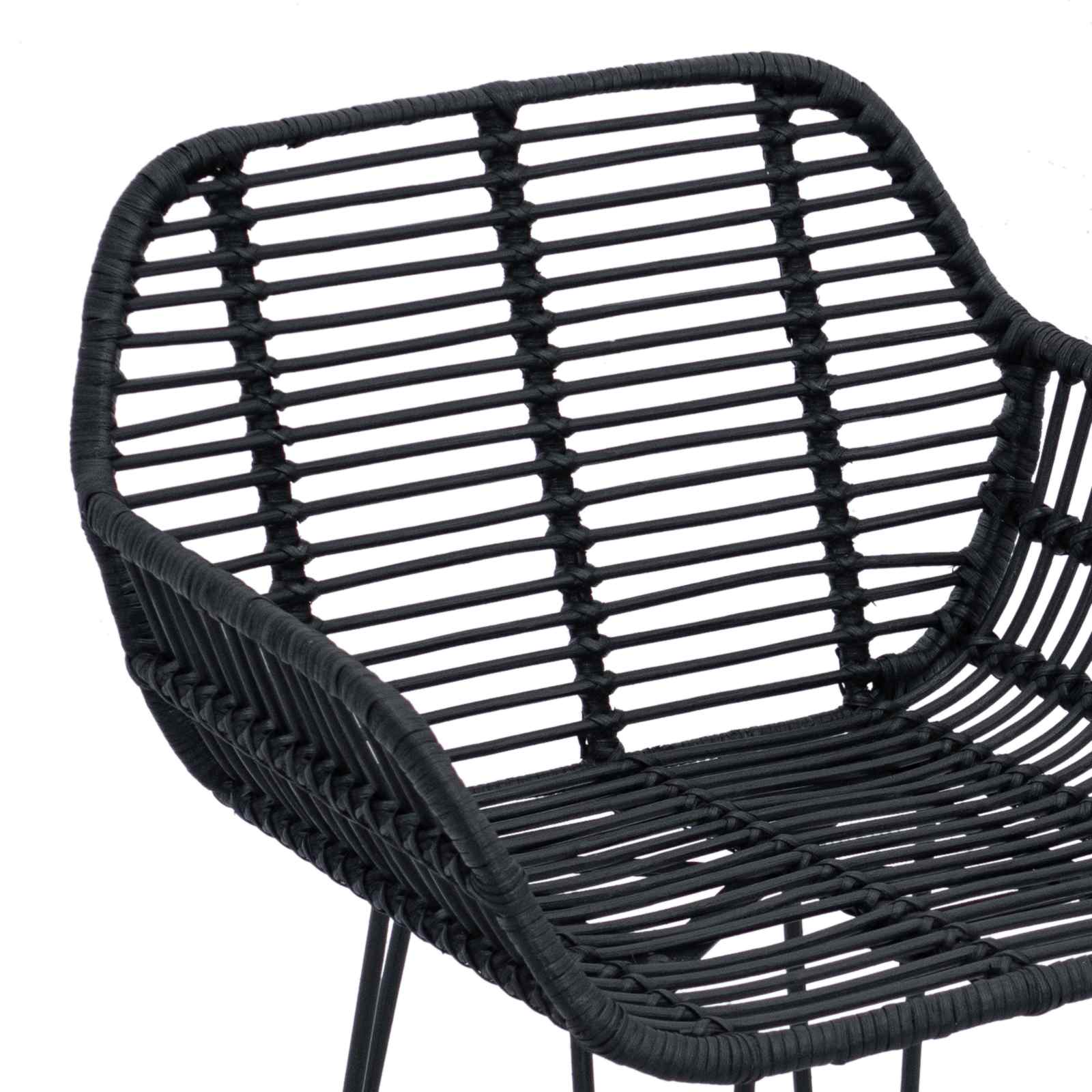 Barstol 2 pcs Svart 55 x 52 x 92 cm Rattan och Järn