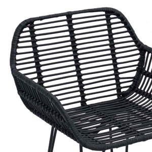 Barstol 2 pcs Svart 55 x 52 x 92 cm Rattan och Järn