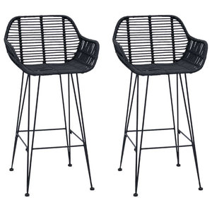 Barstol 2 pcs Svart 55 x 52 x 92 cm Rattan och Järn