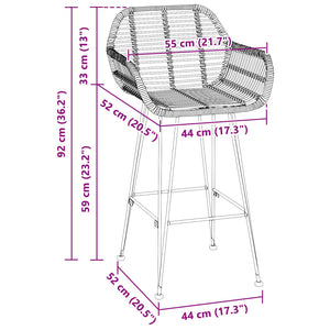 Barstol 2 pcs Svart 55 x 52 x 92 cm Rattan och Järn