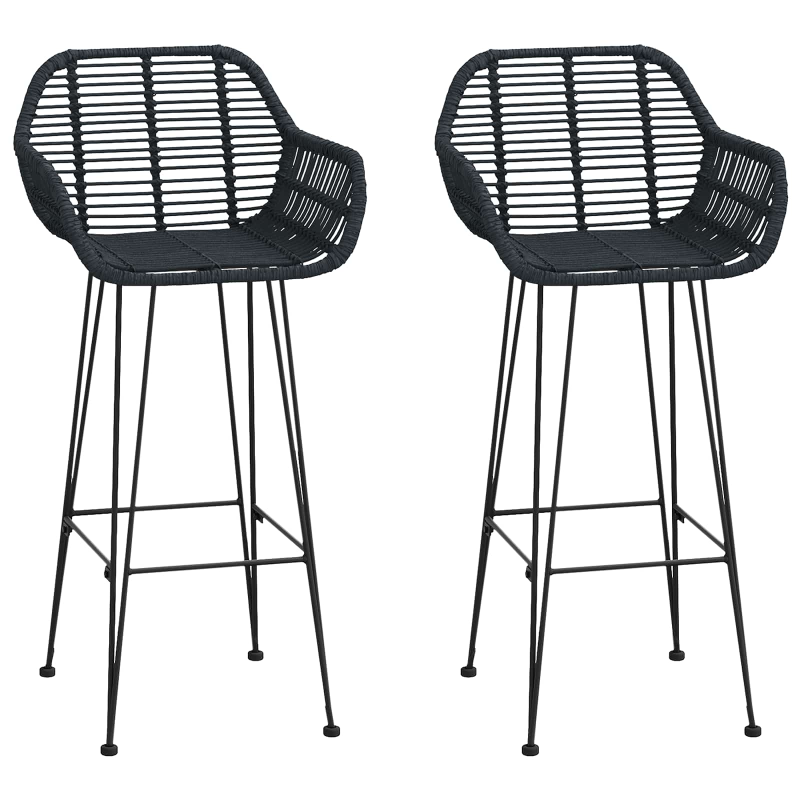 Barstol 2 st Svart 55 x 52 x 105 cm Rattan och Järn