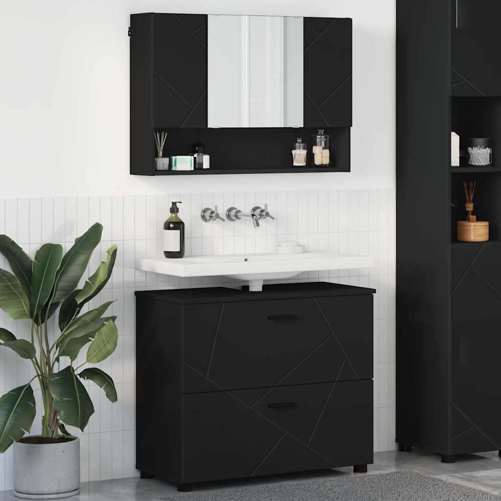 Badrumsmöbelset 2 st Svart 76,5 x 35 x 64 cm