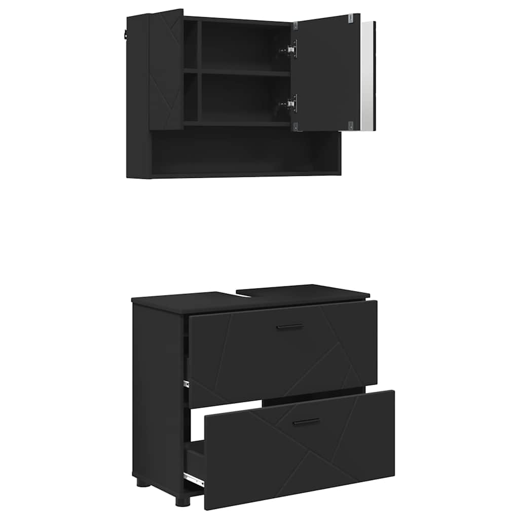 Badrumsmöbelset 2 st Svart 76,5 x 35 x 64 cm