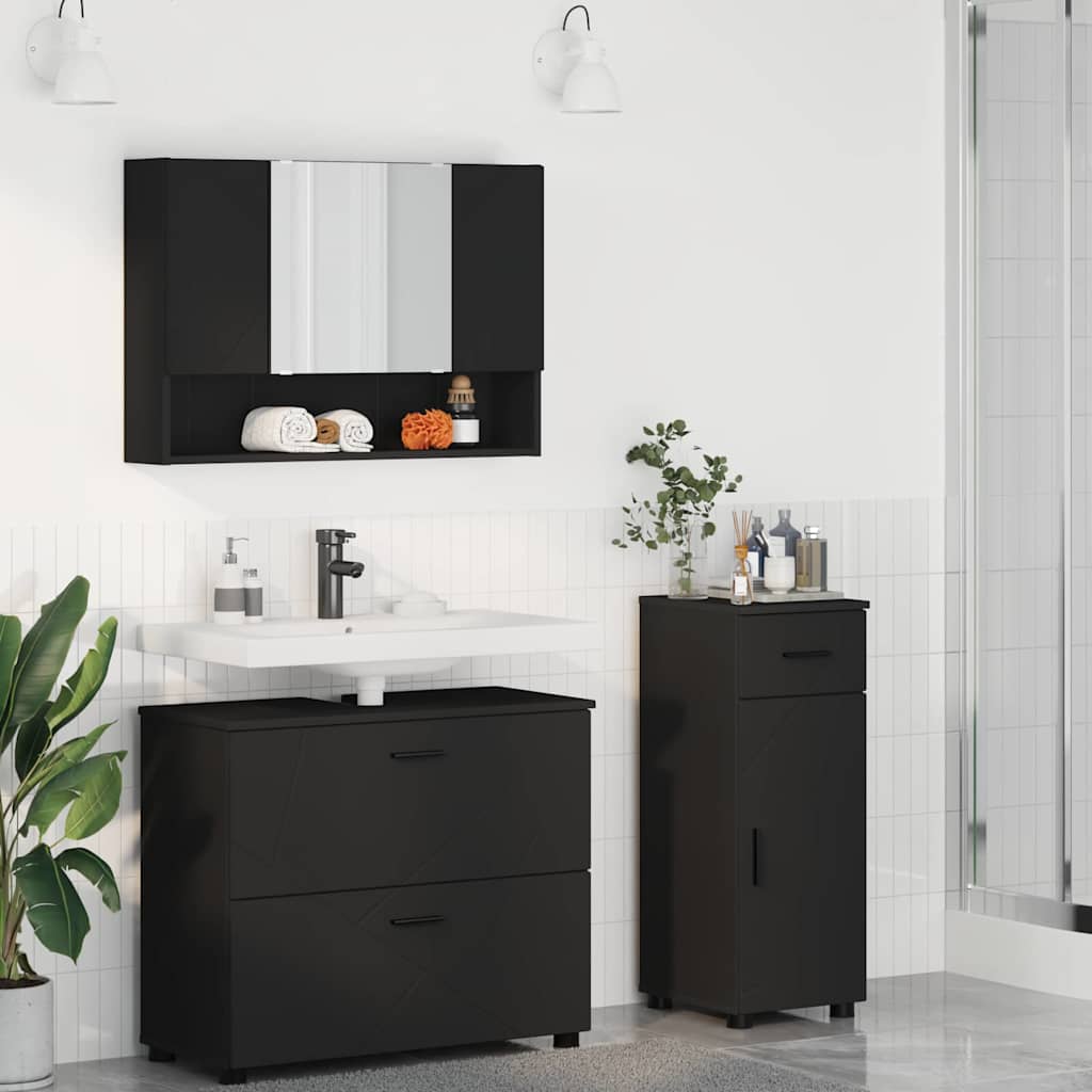 Badrumsmöbelset 3 st Svart 76,5 x 35 x 64 cm