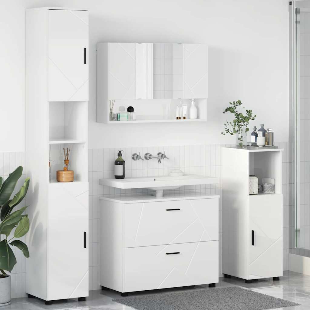 Badrumsmöbelset 4 st Högblanka vita 35 x 30 x 192 cm