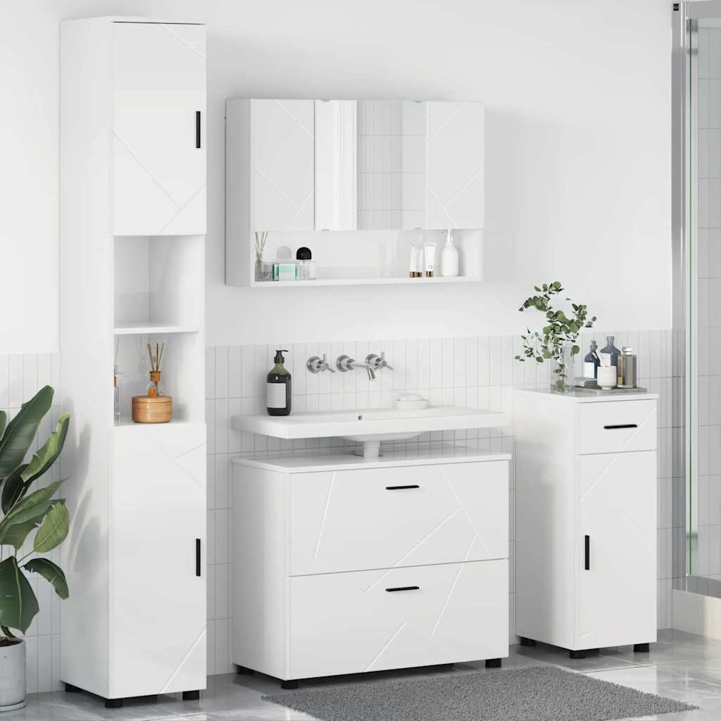Badrumsmöbelset 4 st Högblanka vita 35 x 30 x 192 cm