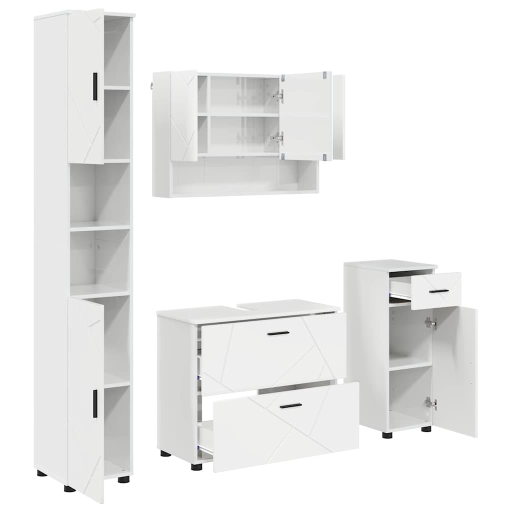 Badrumsmöbelset 4 st Högblanka vita 35 x 30 x 192 cm