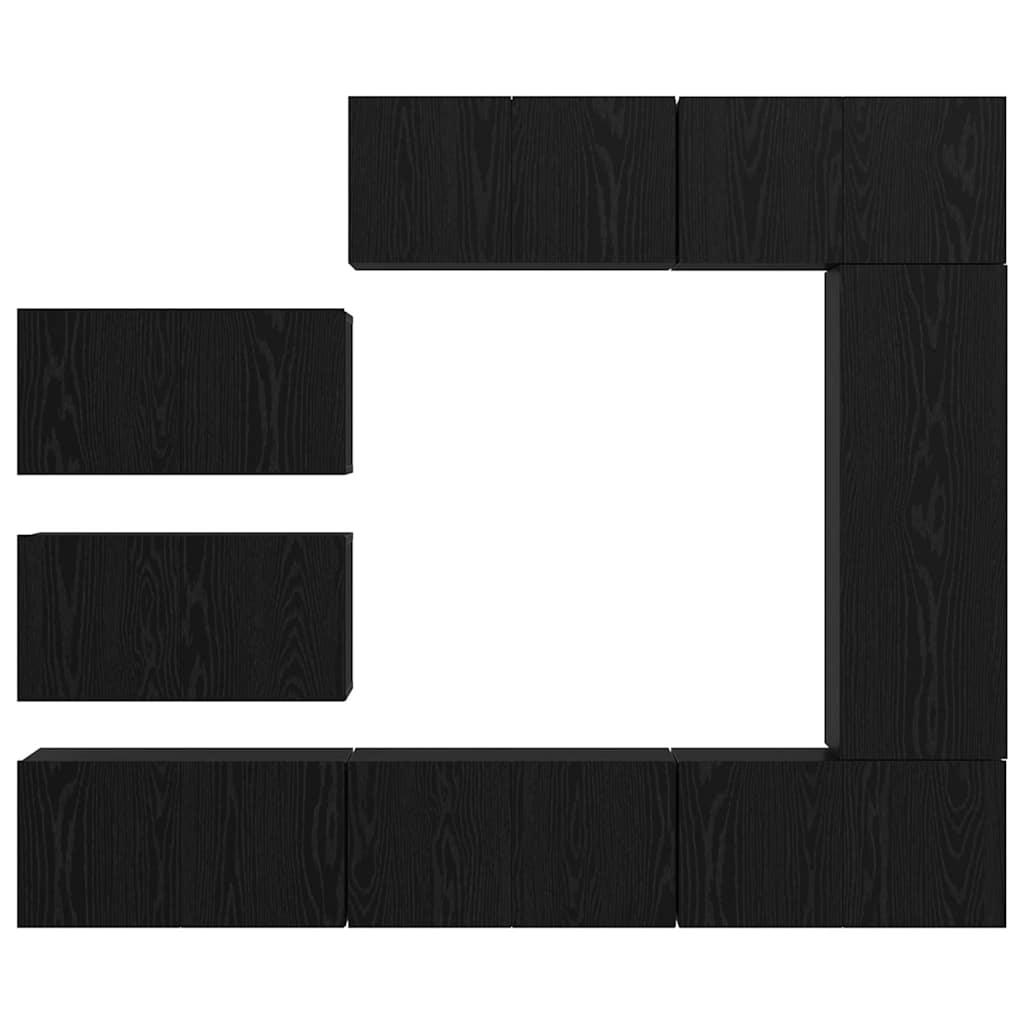 TV-bänkset Väggmonterad 8 pcs Svart Ek Konstruerat trä