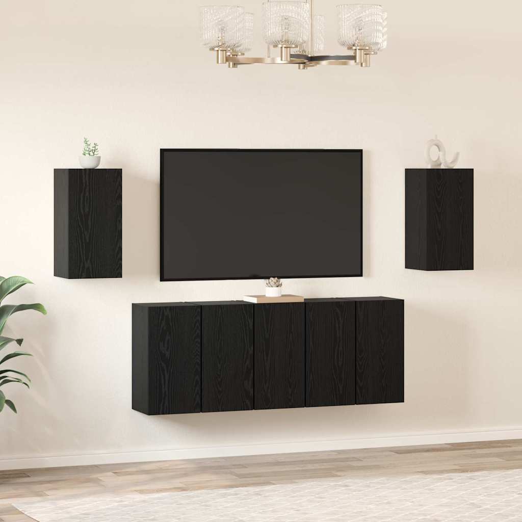 TV-bänkset 7 pcs Svart Ek 30,5 x 30 x 60 cm Konstruerat trä