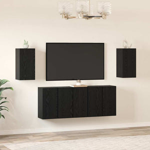 TV-bänkset 7 pcs Svart Ek 30,5 x 30 x 60 cm Konstruerat trä