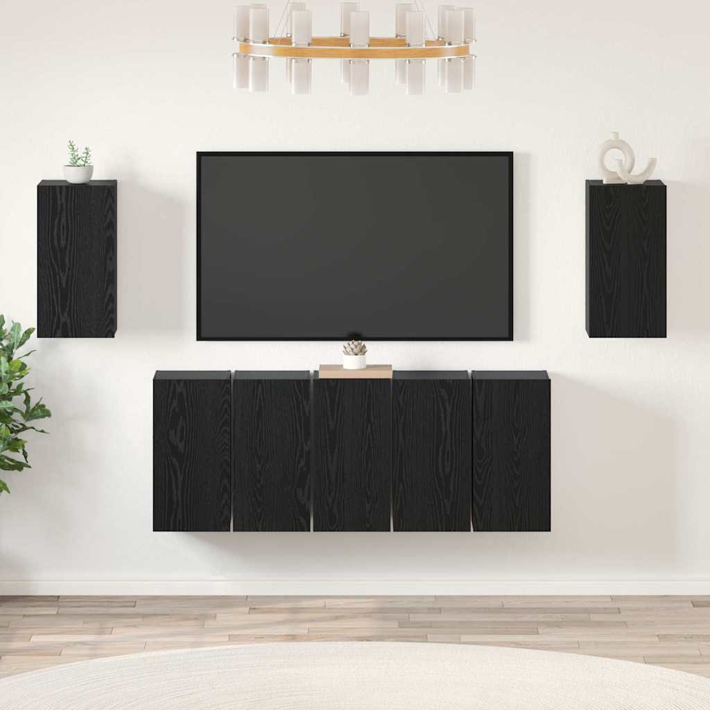 TV-bänkset 7 pcs Svart Ek 30,5 x 30 x 60 cm Konstruerat trä
