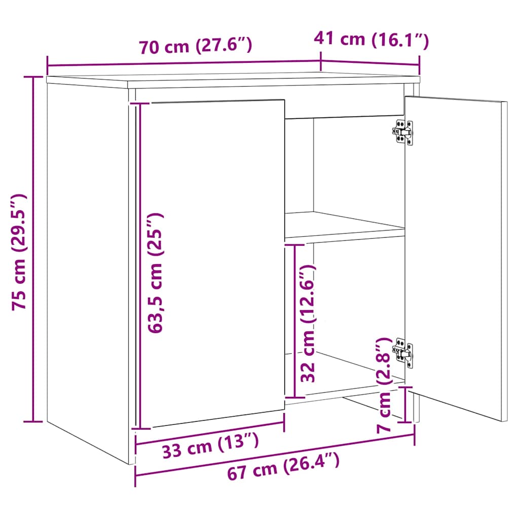 Sideboard 3 pcs Gammalt trä 70 x 41 x 75 cm Konstruerat trä