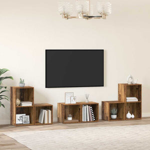 TV-bänkset Väggmonterad 6 pcs Gammalt trä Konstruerat trä