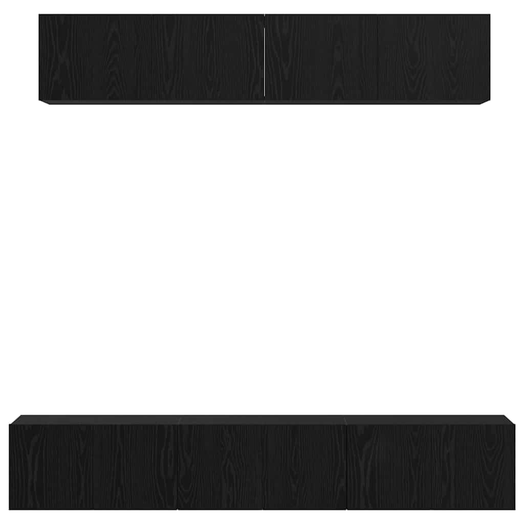 TV-bänkset Väggmonterad 5 pcs Svart Ek Konstruerat trä