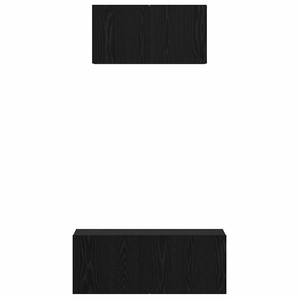 TV-bänkset Väggmonterad 2 pcs Svart Ek Konstruerat trä