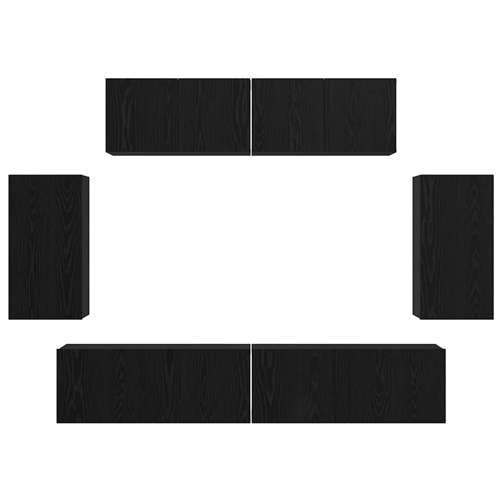 TV-bänkset Väggmonterad 6 pcs Svart Ek Konstruerat trä