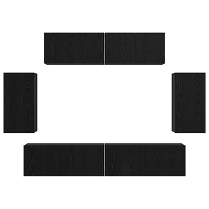 TV-bänkset Väggmonterad 6 pcs Svart Ek Konstruerat trä