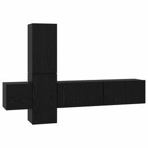 TV-bänkset Väggmonterad 5 pcs Svart Ek Konstruerat trä