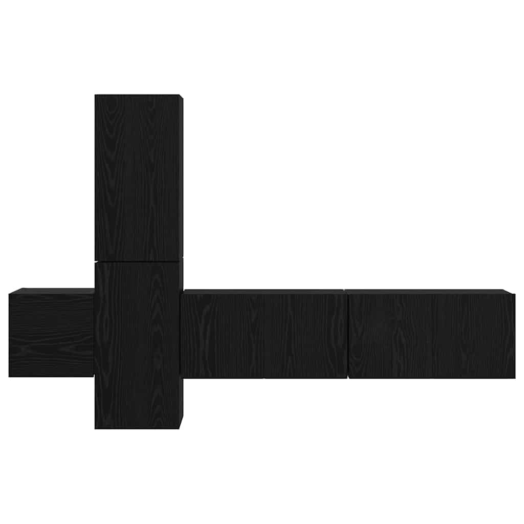 TV-bänkset Väggmonterad 5 pcs Svart Ek Konstruerat trä