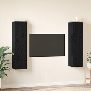 TV-bänkset Väggmonterad Svart Ek Konstruerat trä