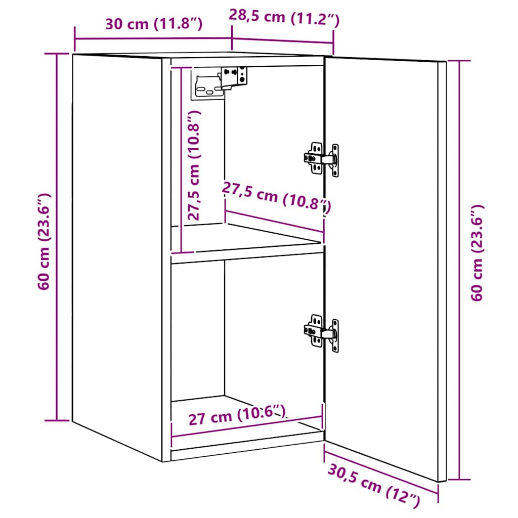 TV-bänkset Väggmonterad Svart Ek Konstruerat trä