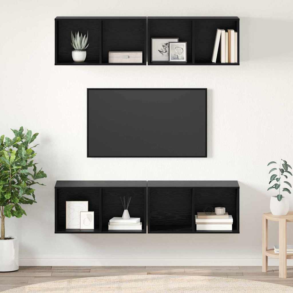 TV-bänkset 4 pcs Svart Ek 37 x 37 x 72 cm Konstruerat trä
