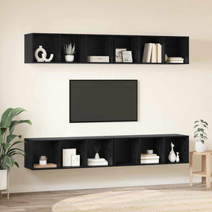 TV-bänkset 4 pcs Svart Ek 37 x 37 x 107,5 cm Konstruerat trä