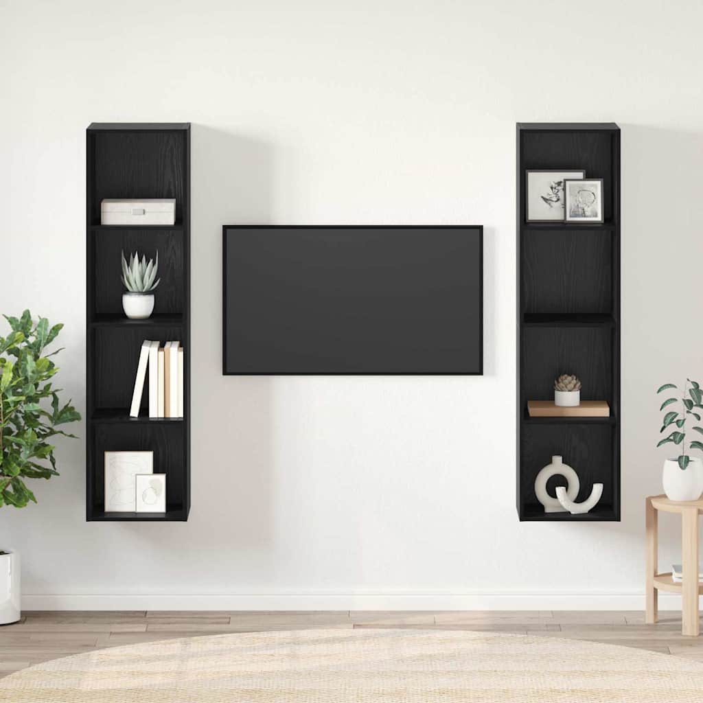 TV-bänkset 2 pcs Svart 37 x 37 x 142,5 cm Konstruerat trä