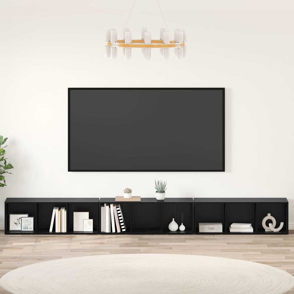 TV-bänkset 3 pcs Svart Ek 37 x 35 x 107,5 cm Konstruerat trä