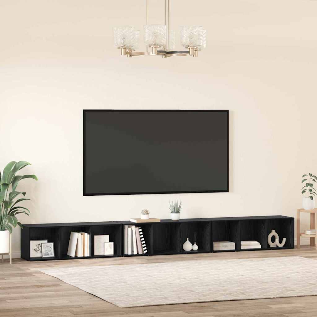 TV-bänkset 3 pcs Svart Ek 37 x 35 x 107,5 cm Konstruerat trä