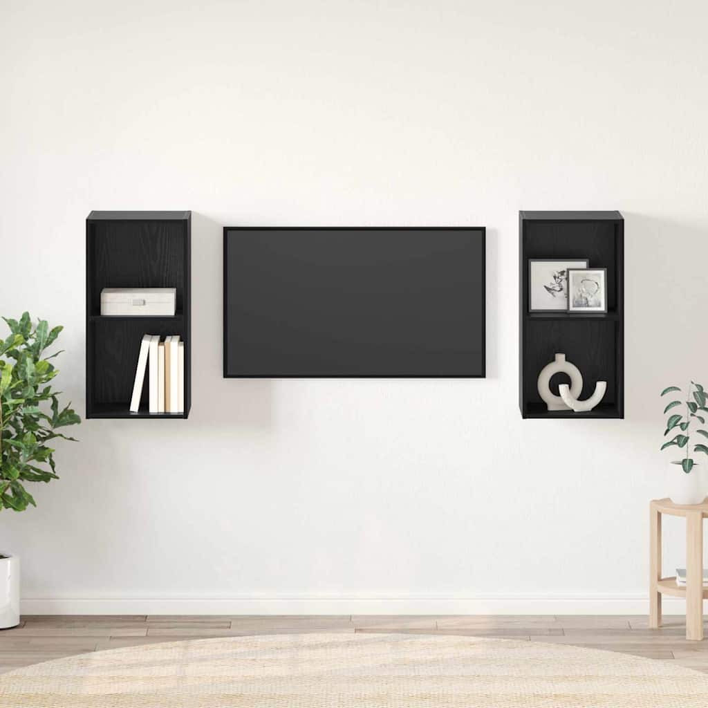 TV-bänkset 2 pcs Svart Ek 37 x 37 x 72 cm Konstruerat trä