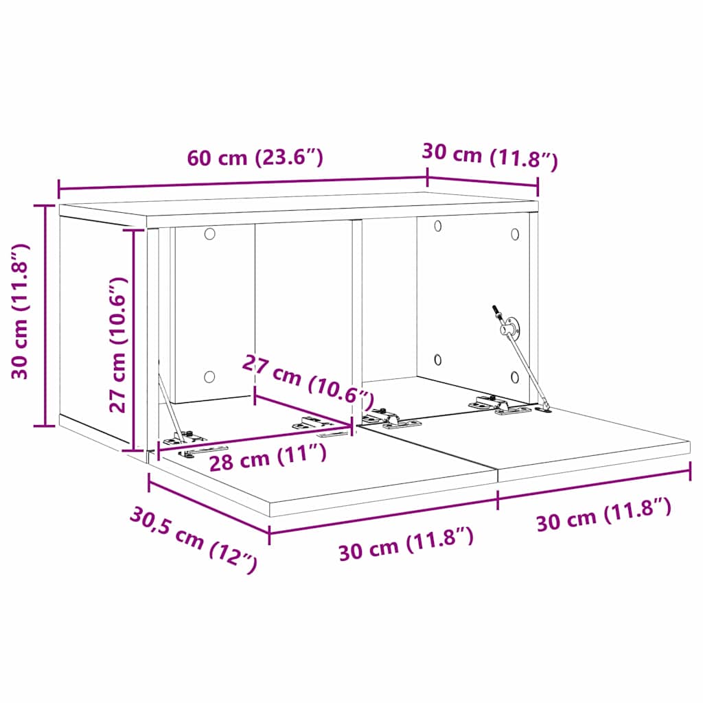 TV-bänkset 4 pcs Svart Ek 60 x 30 x 30 cm Konstruerat trä