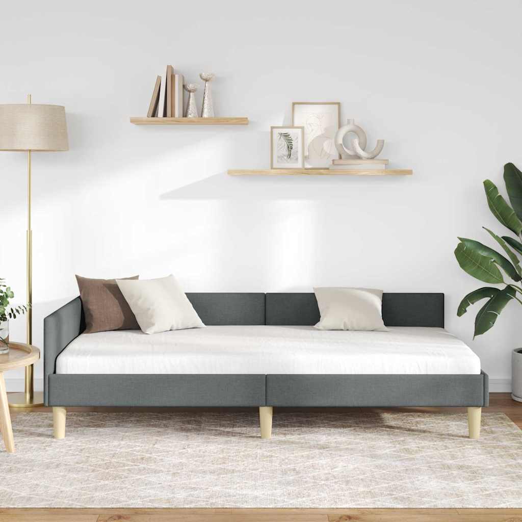 Hörn Sängram med huvudgavel Mörkgrå 80 x 200 cm tyg