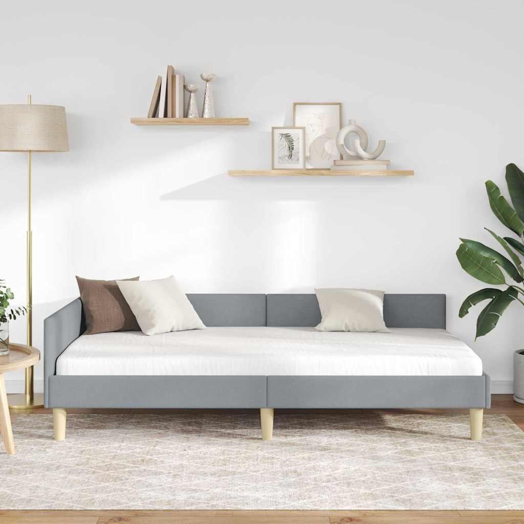 Hörn Sängram med huvudgavel Ljusgrå 90 x 200 cm tyg