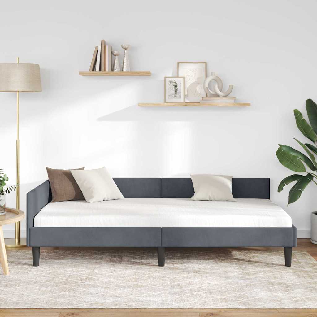 Hörn Sängram med huvudgavel Mörkgrå 90 cm x 200 cm Sammet