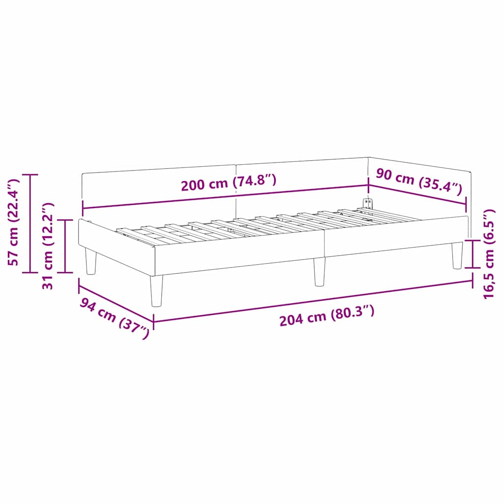 Hörn Sängram med huvudgavel Vinröd 90 cm x 200 cm Sammet