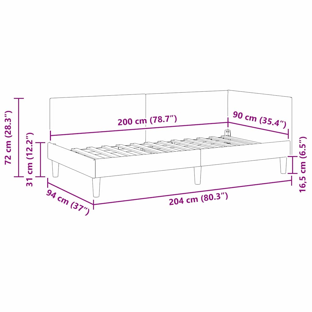Hörn Sängram med huvudgavel Ljusgrå 90 cm x 200 cm Sammet