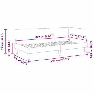 Hörn Sängram med huvudgavel Ljusgrå 90 cm x 200 cm Sammet