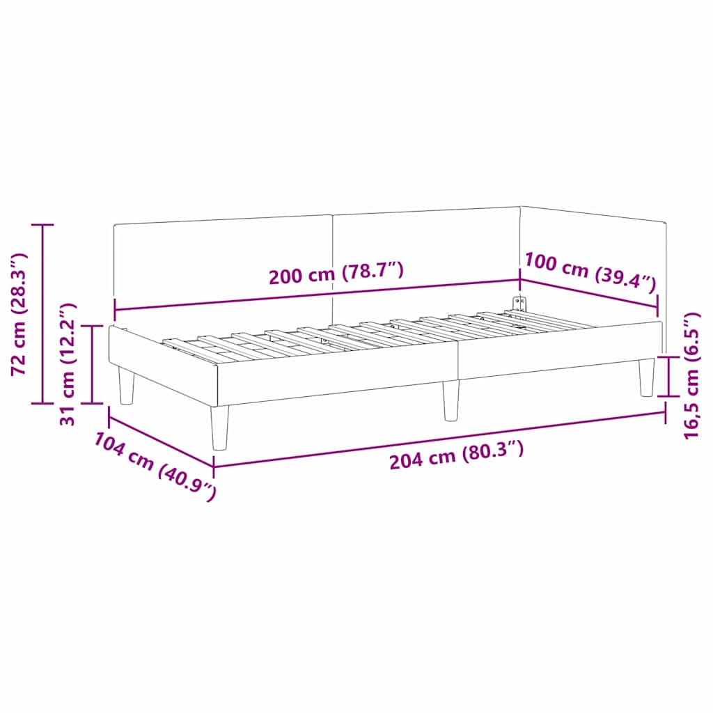 Hörn Sängram med huvudgavel Ljusgrå 100 cm x 200 cm Sammet