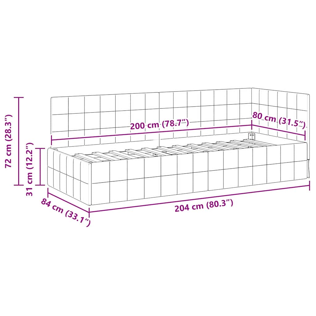 Hörn Sängram med huvudgavel Svart 80 cm x 200 cm Sammet