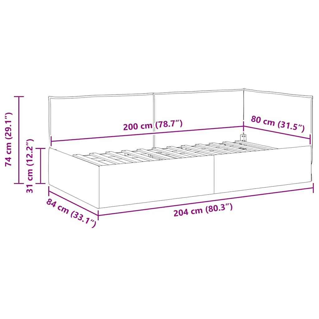 Hörn Sängram med huvudgavel Taupe 100 cm x 200 cm Sammet
