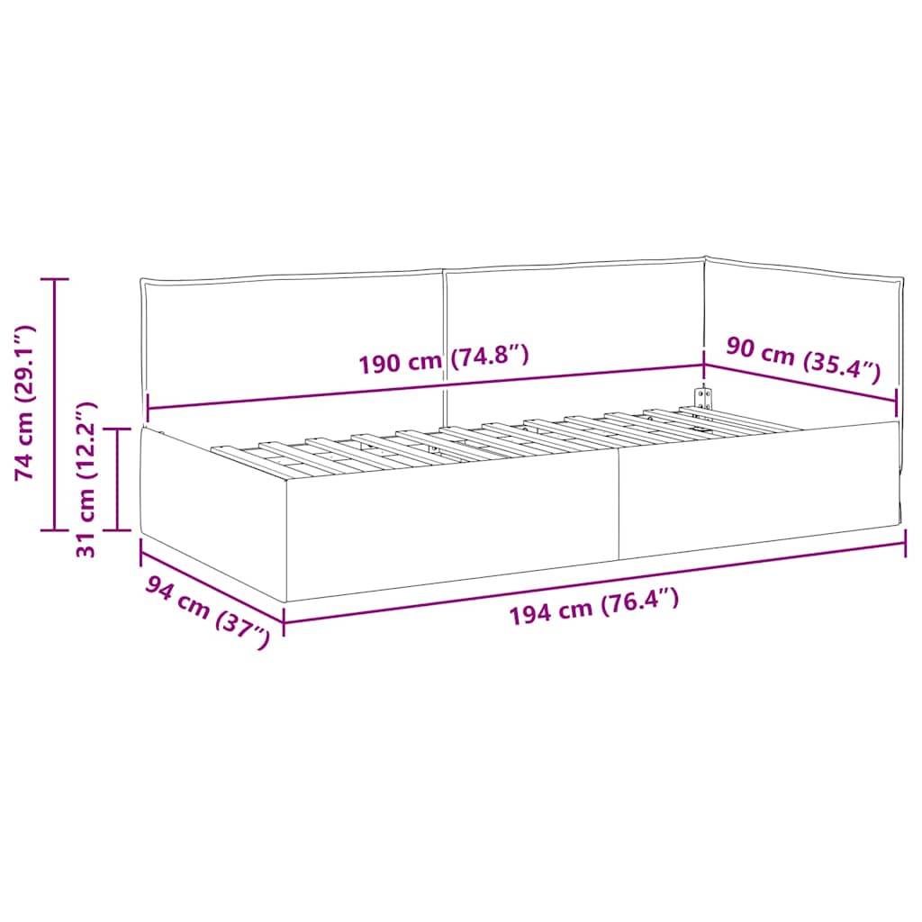 Hörn Sängram med huvudgavel Mörkgrå 100 cm x 200 cm Sammet