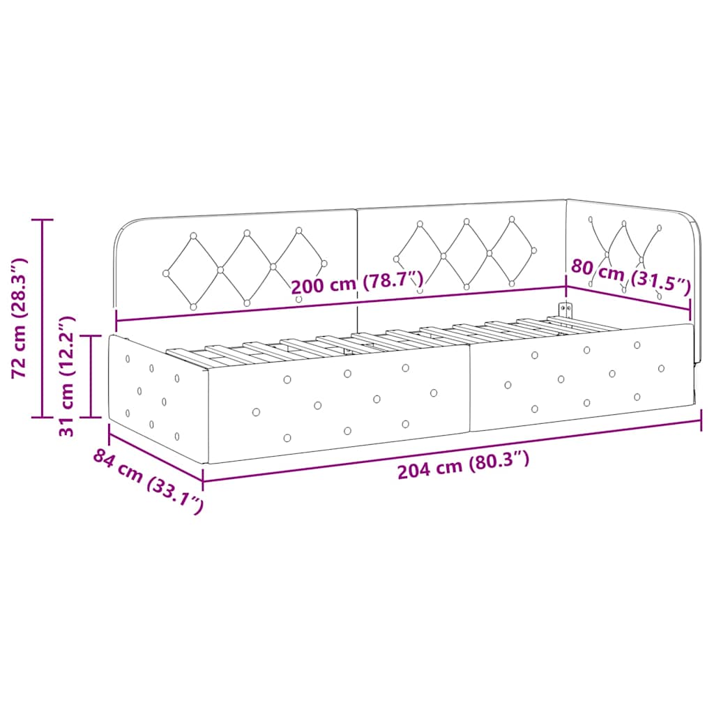 Hörn Sängram med huvudgavel Taupe 80 x 200 cm tyg