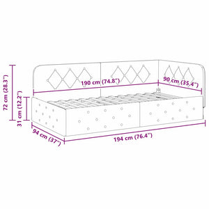 Hörn Sängram med huvudgavel Vinröd 90 x 190 cm tyg