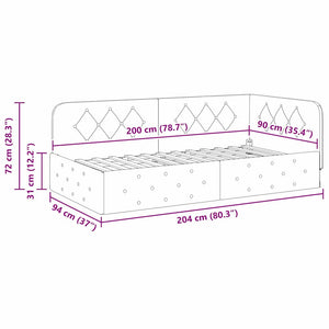 Hörn Sängram med huvudgavel Gul 90 x 200 cm Sammet