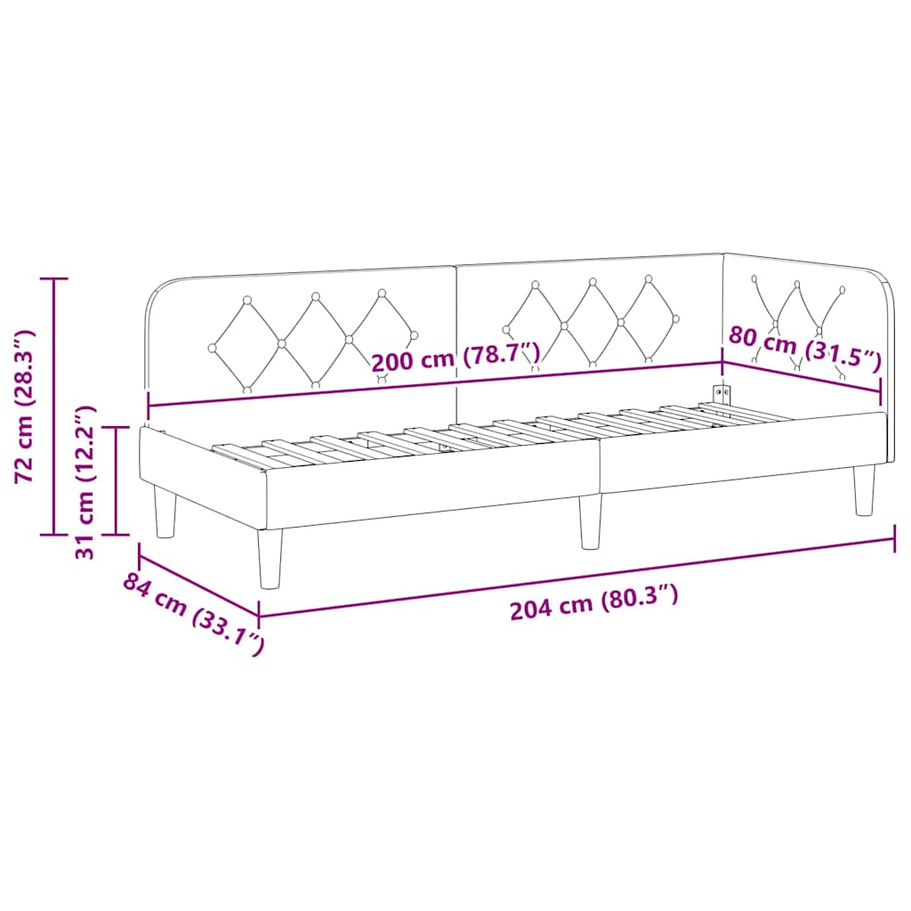 Hörn Sängram med huvudgavel Vinröd 80 x 200 cm tyg